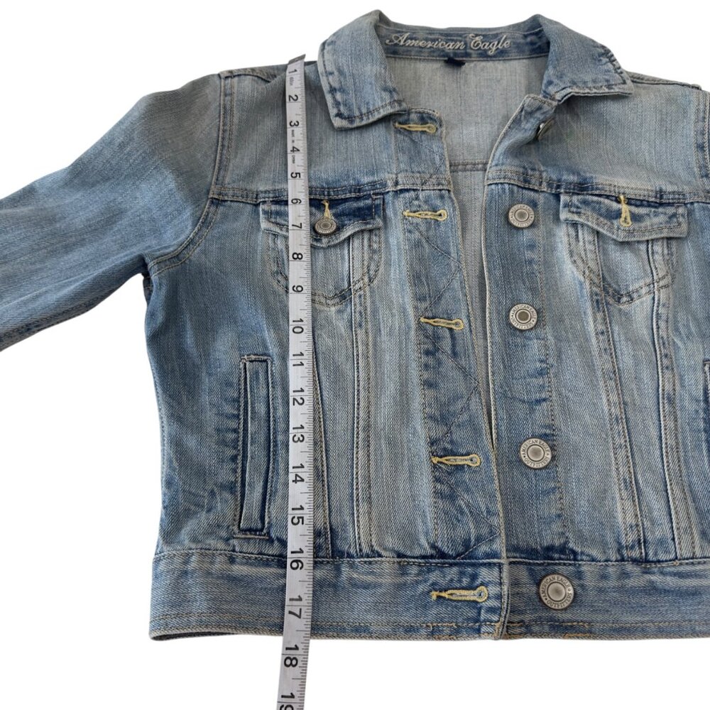 American Eagle Womens S/P Retro Cropped Denim Jacket Aztec Red Back Panel Casual - Picture 7 of 15